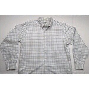 LL Bean Wrinkle Resistant Cotton Button Down Shirt Blue White Plaid Mens 16/35